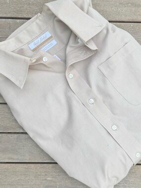 Gold Label Foundry & Yorke Men’s Tan Dress Shirt‎ 18/34 Non-Iron Cotton